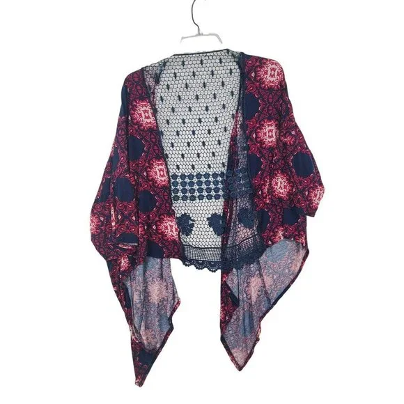 Charlotte Russe Women’s Purple Printed Long Sleeve kimono Size M Boho festival - Picture 7 of 10